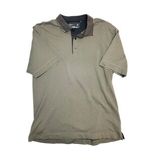 Cutter‎ and Buck Men's Green Brown Striped Short Sleeve Polo Golf Shirt - L